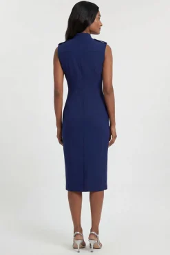Robe Crayon Droite Compacte Stretch À Détails Boutons