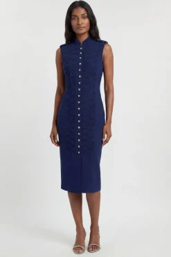 Robe Crayon Droite Compacte Stretch À Détails Boutons