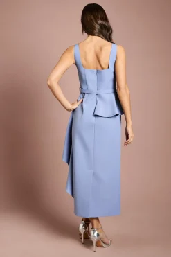 Robe Crayon En Crêpe À Ceinture Et Jupe À Volants