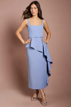 Robe Crayon En Crêpe À Ceinture Et Jupe À Volants