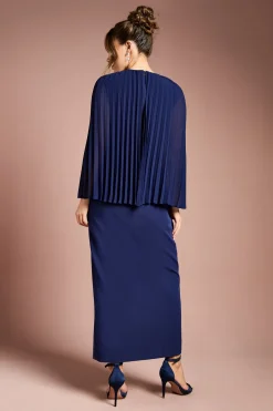 Robe Crayon en Crêpe à Détail Cape Plissée