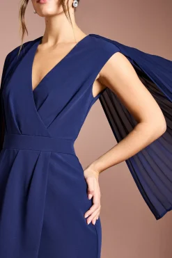 Robe Crayon en Crêpe à Détail Cape Plissée
