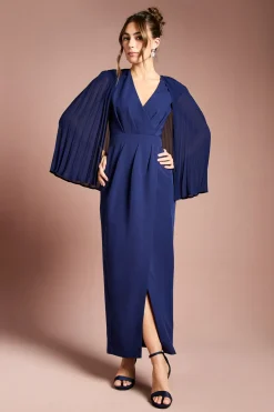 Robe Crayon en Crêpe à Détail Cape Plissée