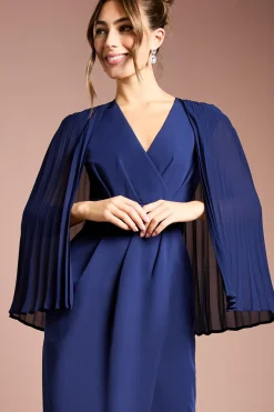 Robe Crayon en Crêpe à Détail Cape Plissée