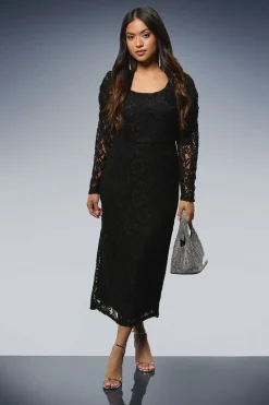 Robe Crayon en Dentelle à Col Rond Petite DP Luxe