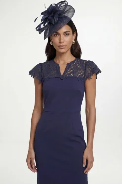 Robe Crayon En Néoprène Avec Manches En Dentelle