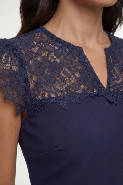 Robe Crayon En Néoprène Avec Manches En Dentelle