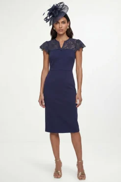 Robe Crayon En Néoprène Avec Manches En Dentelle