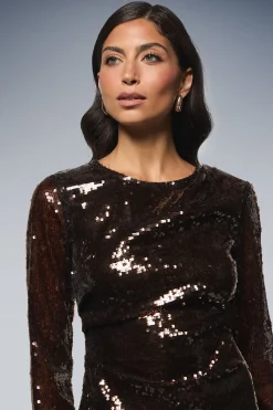 Robe Crayon Froncée à Sequins Carrés