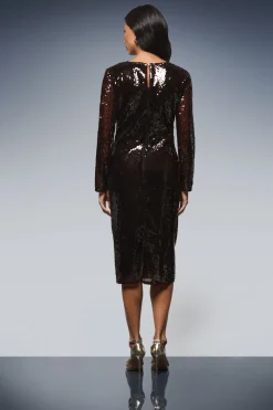 Robe Crayon Froncée à Sequins Carrés