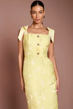 Robe Crayon Jacquard à Détails Boutons et Liens aux Épaules
