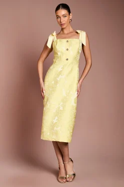 Robe Crayon Jacquard à Détails Boutons et Liens aux Épaules