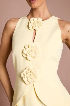 Robe Crayon Lisa Tan en Crêpe avec Détail Rosette et Basque