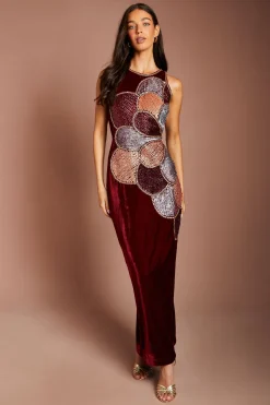 Coast Robe Crayon Longue En Velours Ornée De Motifs Floraux<Femme Robes|Robe Invitée Mariage