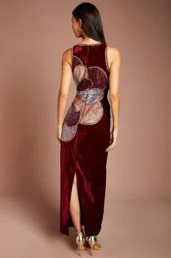 Coast Robe Crayon Longue En Velours Ornée De Motifs Floraux<Femme Robes|Robe Invitée Mariage