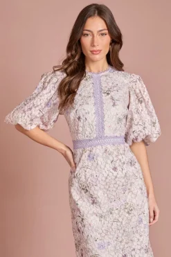 Robe Crayon À Manches Bouffantes En Dentelle Imprimée