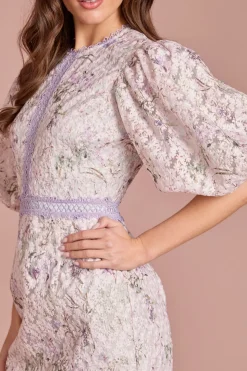 Robe Crayon À Manches Bouffantes En Dentelle Imprimée