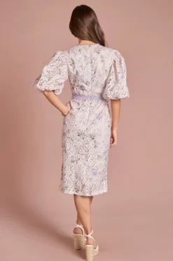 Robe Crayon À Manches Bouffantes En Dentelle Imprimée
