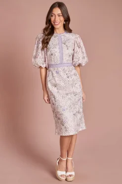Robe Crayon À Manches Bouffantes En Dentelle Imprimée