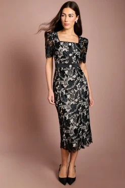 Coast Robe Crayon À Manches Courtes Avec Finition En Dentelle Au Col<Femme Robes Mi-Longues|Satin Et Dentelle