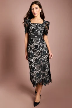 Coast Robe Crayon À Manches Courtes Avec Finition En Dentelle Au Col<Femme Robes Mi-Longues|Satin Et Dentelle