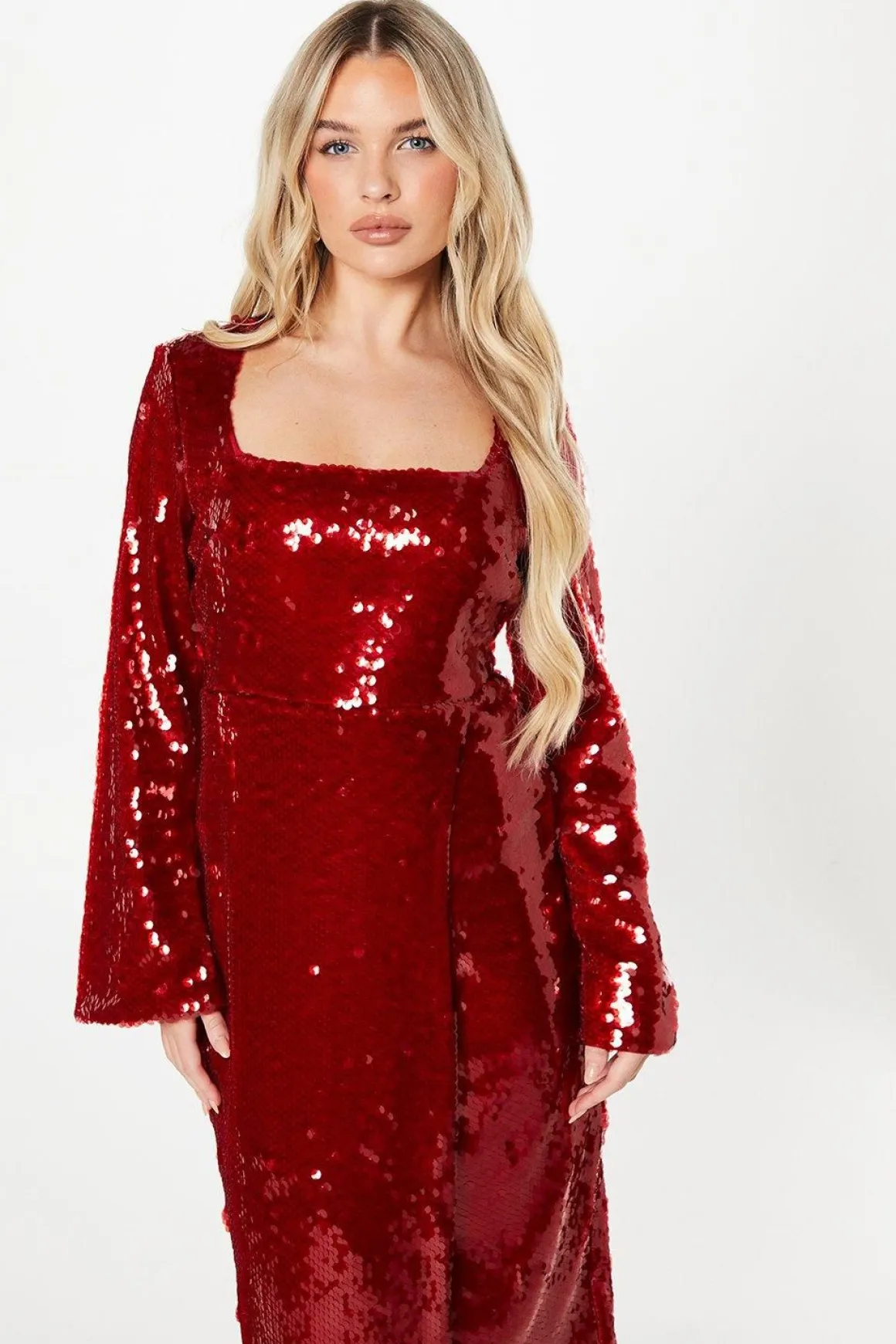 Robe Crayon à Manches Longues et Sequins pour Petite Soirée