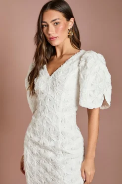 Robe Crayon à Manches Plissées Florales