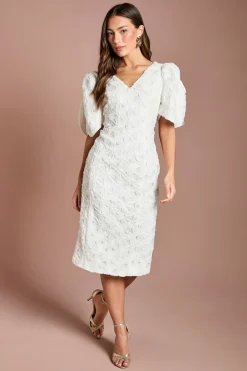 Robe Crayon à Manches Plissées Florales