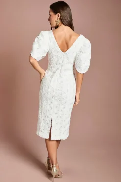 Robe Crayon à Manches Plissées Florales