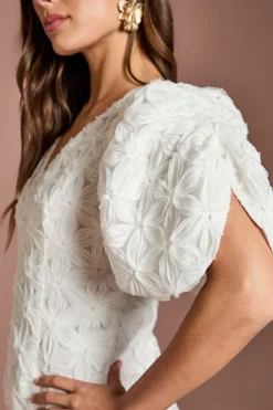 Robe Crayon à Manches Plissées Florales