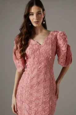 Robe Crayon à Manches Plissées Florales
