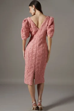 Robe Crayon à Manches Plissées Florales