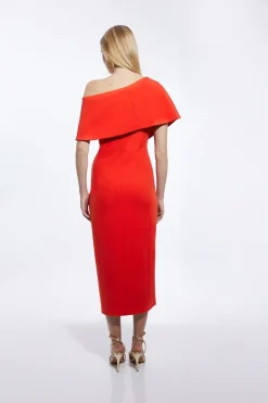 Robe crayon midaxi structurée, stretch, à épaules dénudées et à boutons traversants