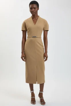 KarenMillen Robe Crayon Midi Ajustée Ceinturée En Tissu Stretch Compact<Femme Robes|Robes Mi-Longues