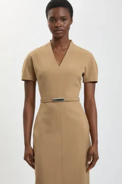 KarenMillen Robe Crayon Midi Ajustée Ceinturée En Tissu Stretch Compact<Femme Robes|Robes Mi-Longues