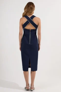 KarenMillen Robe crayon midi ajustée compacte en stretch à bouts contrastés<Femme Tailleurs|Toutes Les Robes