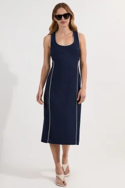 KarenMillen Robe crayon midi ajustée compacte en stretch à bouts contrastés<Femme Tailleurs|Toutes Les Robes