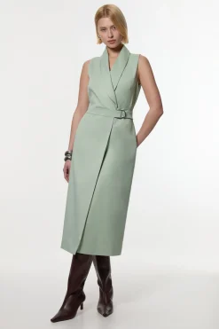 KarenMillen Robe Crayon Midi Ajustée Sans Manches Avec Ceinture Nouée<Femme Robes|Robes Mi-Longues