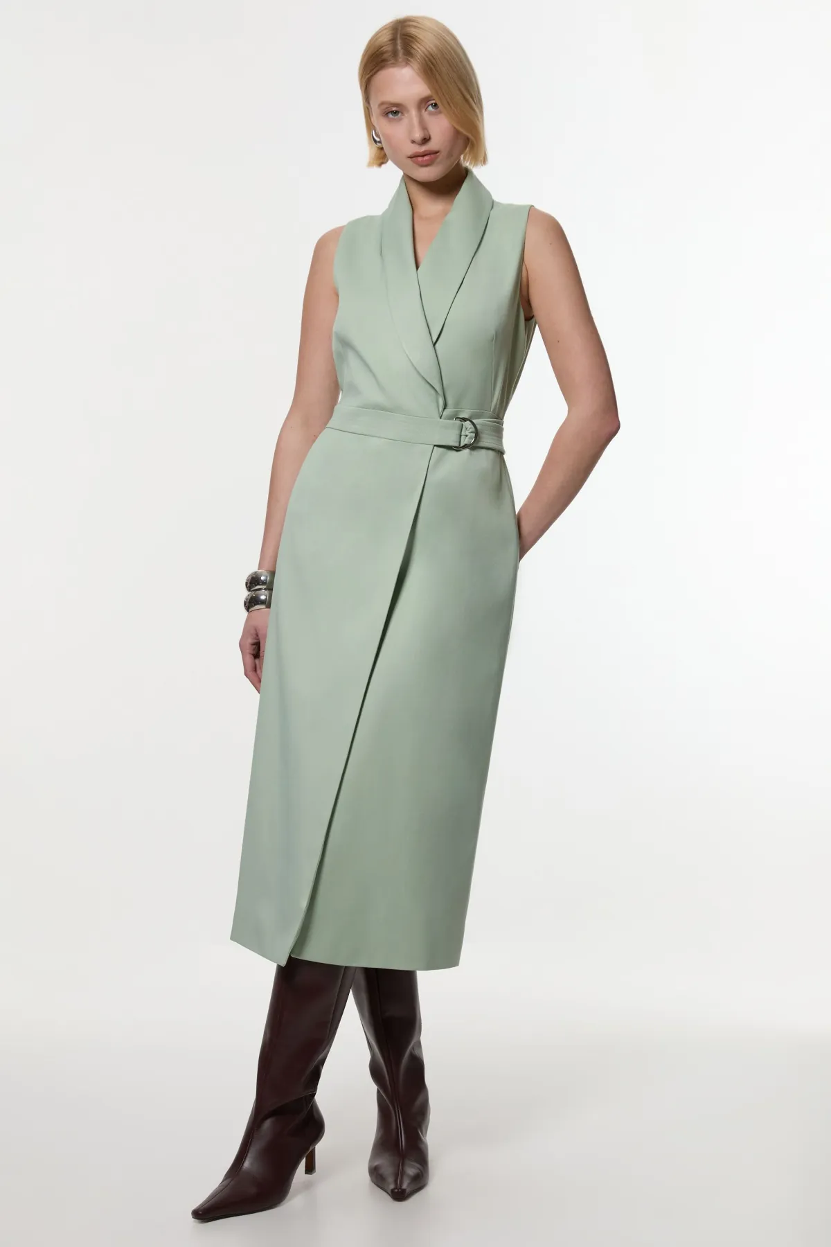 KarenMillen Robe Crayon Midi Ajustée Sans Manches Avec Ceinture Nouée<Femme Robes|Robes Mi-Longues