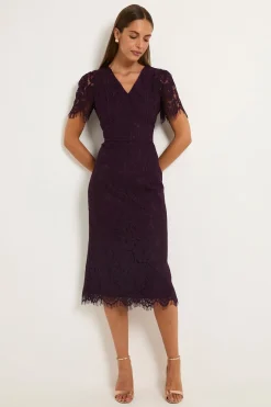 Robe Crayon Midi Avec Détails De Coutures En Dentelle