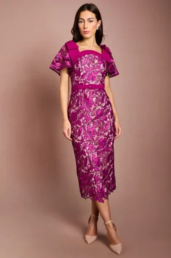 Coast Robe Crayon Midi Avec Nœud En Dentelle Aux Épaules<Femme Robes Mi-Longues|Satin Et Dentelle