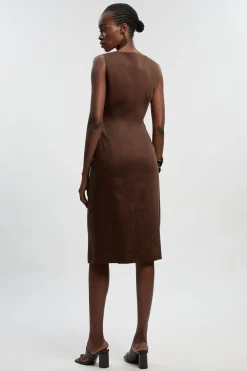 Robe Crayon Midi Cintrée En Lin Avec Boutonnage Devant