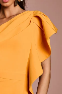 Robe Crayon Midi en Crêpe à Une Épaule avec Volant
