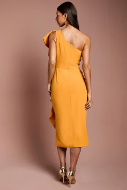 Robe Crayon Midi en Crêpe à Une Épaule avec Volant