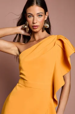 Robe Crayon Midi en Crêpe à Une Épaule avec Volant