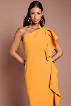 Robe Crayon Midi en Crêpe à Une Épaule avec Volant