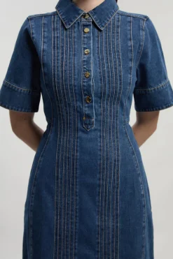 Robe Crayon Midi En Denim Avec Détails De Coutures Corset Petite