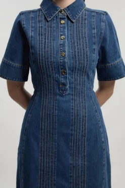 Robe Crayon Midi En Denim Avec Détails De Couture Corset