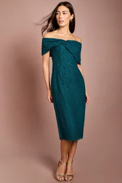 Coast Robe Crayon Midi En Dentelle À Épaules Dénudées<Femme Robes Mi-Longues|Satin Et Dentelle