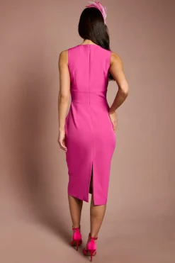 Robe Crayon Midi Lisa En Crêpe Beige Avec Détail Nœud